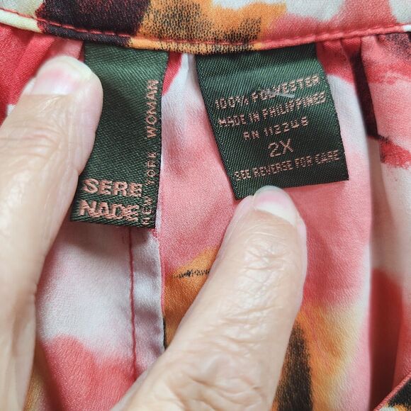 Sere Nade Floral Career Feminine Asymmetrical Blouse Size 2X Rosette Flowy - Picture 5 of 14